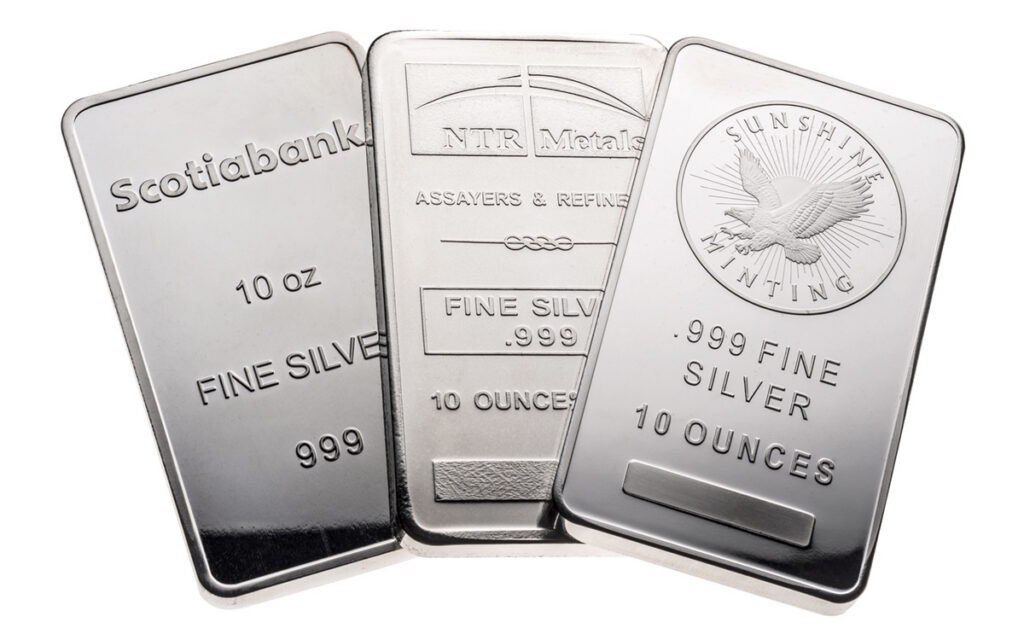 Selection of 10 oz silver bars